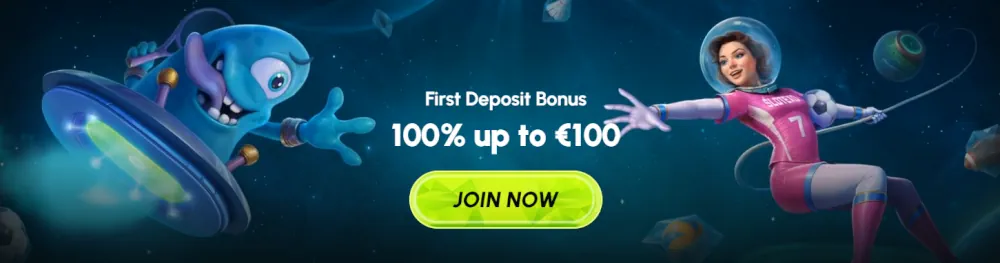Slotexo first deposit bonus banner offering 100% up to €100